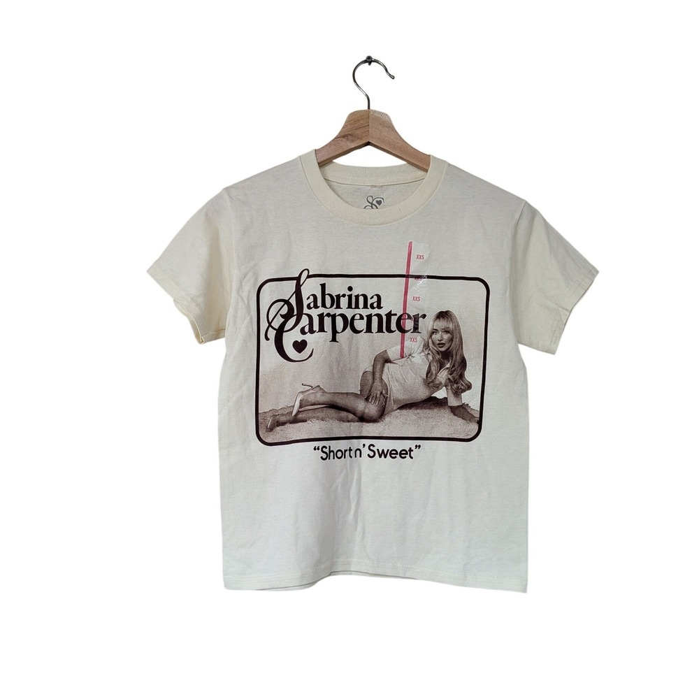 Sabrina Carpenter Short n' Sweet Graphic T-Shirt Cream XXS Official Merch NWOT
